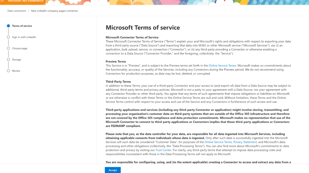 Microsoft Terms of service data connector